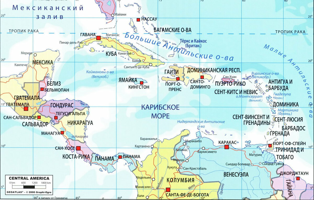 Острова Карибского моря на карте